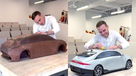 Amaury Guichon criando o IONIQ 6, da Hyundai, com chocolate
